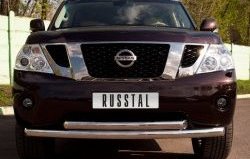 15 999 р. Защита переднего бампера (2 трубыØ76 мм, нержавейка) Russtal Nissan Patrol 6 Y62 дорестайлинг (2010-2014)  с доставкой в г. Екатеринбург. Увеличить фотографию 1