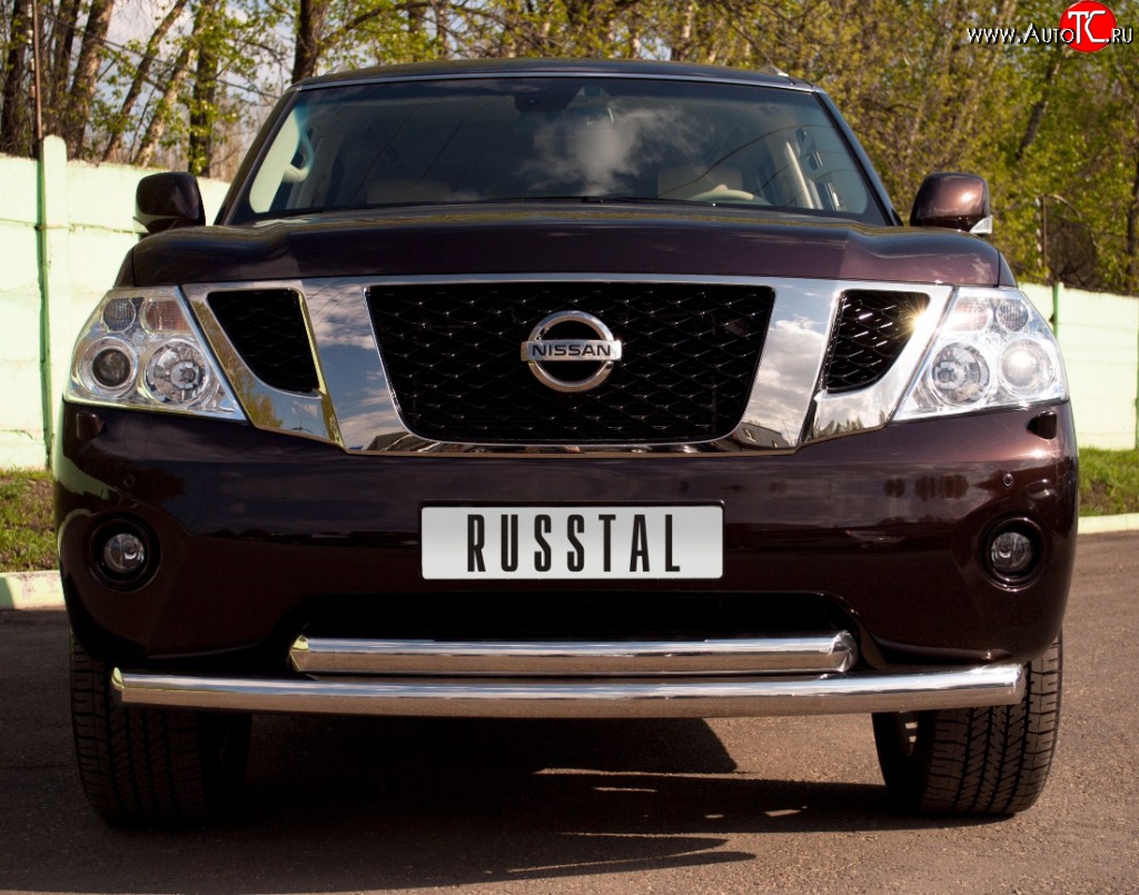 15 999 р. Защита переднего бампера (2 трубыØ76 мм, нержавейка) Russtal Nissan Patrol 6 Y62 дорестайлинг (2010-2014)  с доставкой в г. Екатеринбург