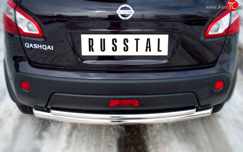 15 649 р. Защита заднего бампера (Ø63 и 42 мм, нержавейка) Russtal Nissan Qashqai 1 J10 рестайлинг (2010-2013) (полированная нержавейка)  с доставкой в г. Екатеринбург