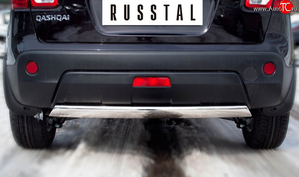 14 999 р. Защита заднего бампера (Ø75х42 мм, нержавейка) Russtal Nissan Qashqai 1 J10 рестайлинг (2010-2013)  с доставкой в г. Екатеринбург