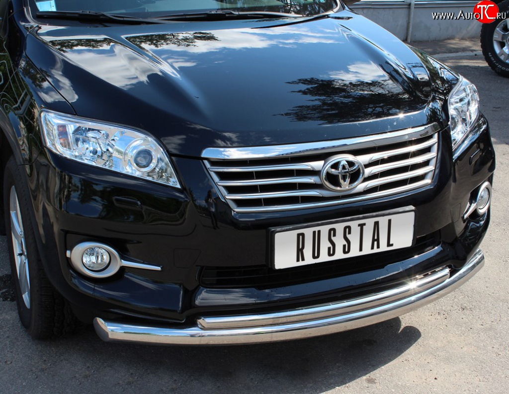 20 999 р. Защита переднего бампера (2 трубыØ76 и 42 мм, нержавейка) Russtal Toyota RAV4 XA30 5 дв. удлиненный 2-ой рестайлинг (2010-2013)  с доставкой в г. Екатеринбург