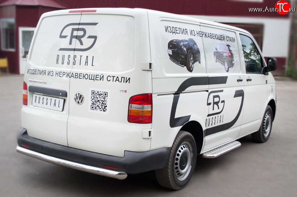 15 749 р. Защита заднего бампера (Ø76 мм, нержавейка) Russtal Volkswagen Transporter T5 дорестайлинг (2003-2009)  с доставкой в г. Екатеринбург