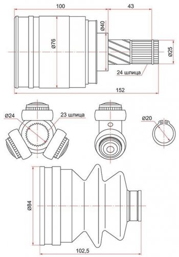 ШРУС SAT (внутренний, 23*24*40) Nissan Almera N15 седан дорестайлинг (1995-1998)