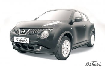 Защита переднего бампера 4WD Arbori (черная, 2 трубы d57 и 42 mm). Nissan Juke 1 YF15 рестайлинг (2014-2020)