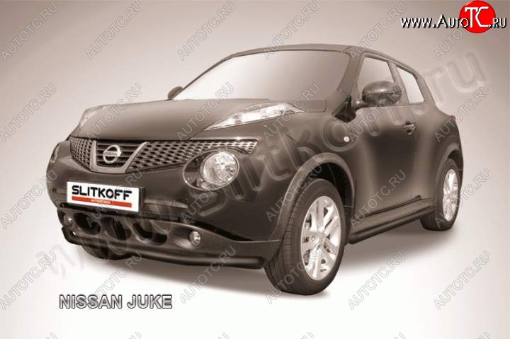 8 949 р. Защита переднего бампера из трубы d57 Slitkoff Nissan Juke 1 YF15 рестайлинг (2014-2020) (Цвет: серебристый)  с доставкой в г. Екатеринбург