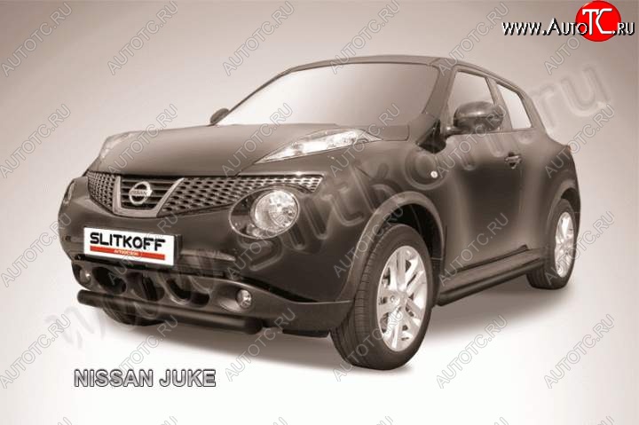 7 699 р. Защита переднего бампер Slitkoff Nissan Juke 1 YF15 рестайлинг (2014-2020) (Цвет: серебристый)  с доставкой в г. Екатеринбург