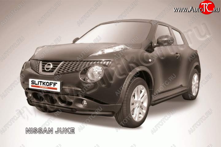 10 249 р. Защита переднего бампера из труб d57 и d42 Slitkoff Nissan Juke 1 YF15 рестайлинг (2014-2020) (Цвет: серебристый)  с доставкой в г. Екатеринбург