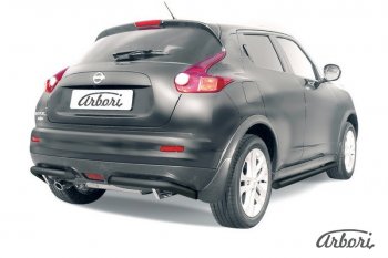 8 999 р. Защита заднего бампера Arbori (уголки, черная, 1 труба d57 mm). Nissan Juke 1 YF15 дорестайлинг (2010-2014) (2WD)  с доставкой в г. Екатеринбург. Увеличить фотографию 1