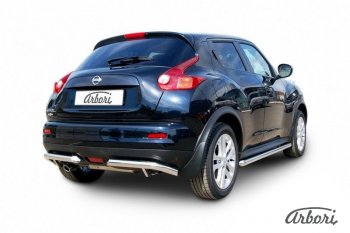 10 619 р. Защита заднего бампера Arbori (уголки, нержавейка, 1 труба d57 mm).  Nissan Juke  1 YF15 (2010-2020) дорестайлинг, рестайлинг  с доставкой в г. Екатеринбург. Увеличить фотографию 2