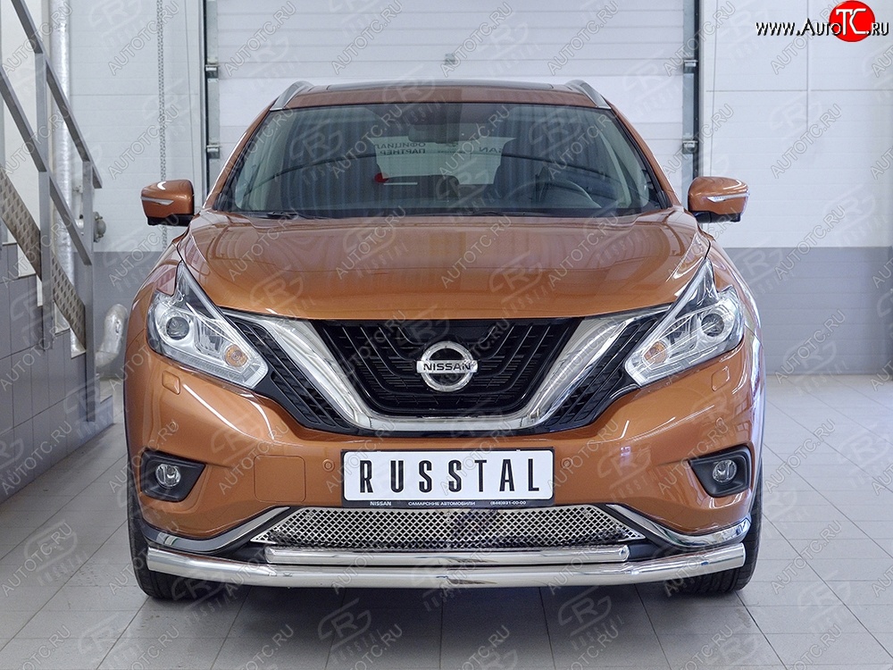 17 799 р. Защита переднего бампера (2 трубыØ63 и 42 мм, нержавейка) SLITKOFF Nissan Murano 3 Z52 дорестайлинг (2015-2022)  с доставкой в г. Екатеринбург