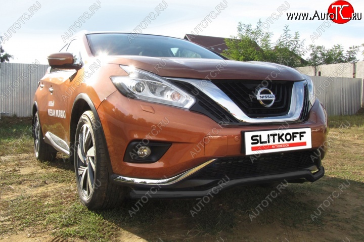 14 299 р. защита переднего бампера Slitkoff Nissan Murano 3 Z52 дорестайлинг (2015-2022) (Цвет: серебристый)  с доставкой в г. Екатеринбург