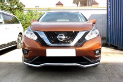 20 449 р. Защита переднего бампера из изогнутой трубы диаметром 57 мм Slitkoff Nissan Murano 3 Z52 дорестайлинг (2015-2022) (Нержавейка, Полированная)  с доставкой в г. Екатеринбург. Увеличить фотографию 1