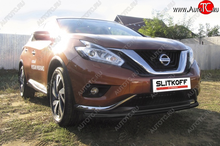 12 499 р. защита переднего бампера Slitkoff Nissan Murano 3 Z52 дорестайлинг (2015-2022) (Цвет: серебристый)  с доставкой в г. Екатеринбург