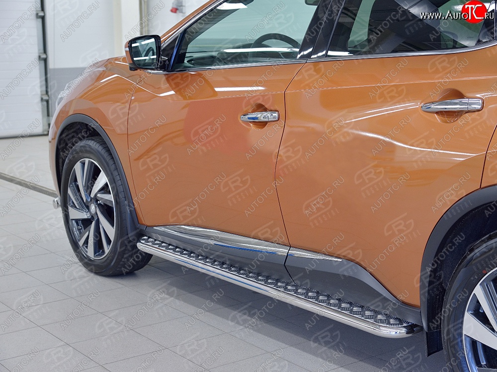 21 449 р. Порожки для ног (Ø42) SLITKOFF Nissan Murano 3 Z52 дорестайлинг (2015-2022) (лист - алюминий, профиль - нержавейка)  с доставкой в г. Екатеринбург