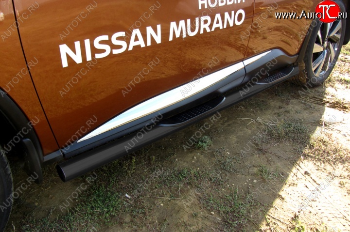 12 749 р. Защита порогов Slitkoff Nissan Murano 3 Z52 дорестайлинг (2015-2022) (Цвет: серебристый)  с доставкой в г. Екатеринбург