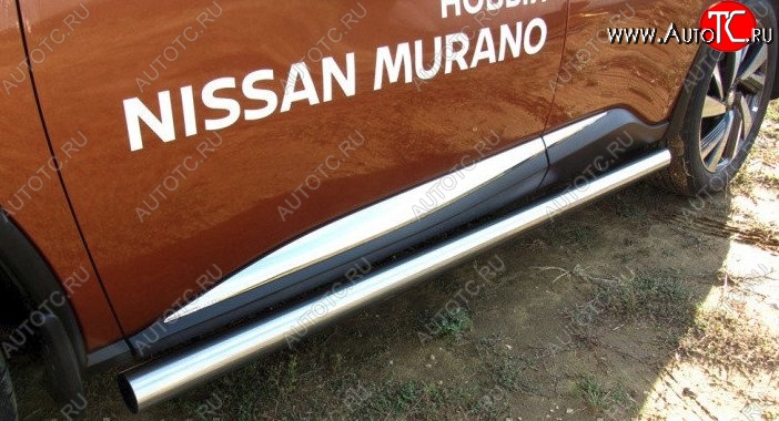 14 799 р. Защита порогов из круглой трубы диаметром 76 мм Slitkoff Nissan Murano 3 Z52 дорестайлинг (2015-2022) (Нержавейка, Полированная)  с доставкой в г. Екатеринбург