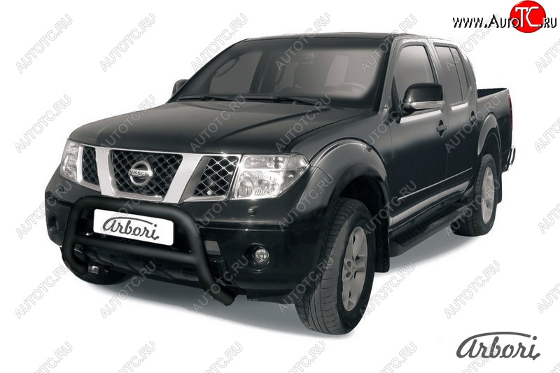 17 279 р. Защита переднего бампера Arbori (низкая, черная, 1 труба d76 mm). Nissan Navara 2 D40 дорестайлинг (2004-2010)  с доставкой в г. Екатеринбург