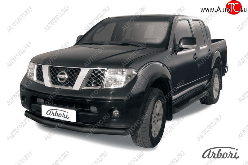 7 019 р. Защита переднего бампера Arbori (черная, 1 труба d76 mm). Nissan Navara 2 D40 дорестайлинг (2004-2010)  с доставкой в г. Екатеринбург