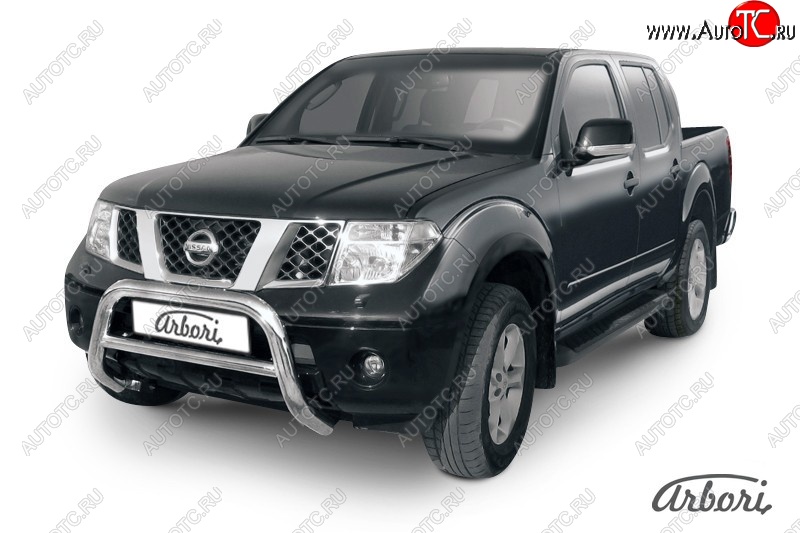 32 579 р. Защита переднего бампера Arbori (низкая, нержавейка, 1 труба d76 mm). Nissan Navara 2 D40 дорестайлинг (2004-2010)  с доставкой в г. Екатеринбург