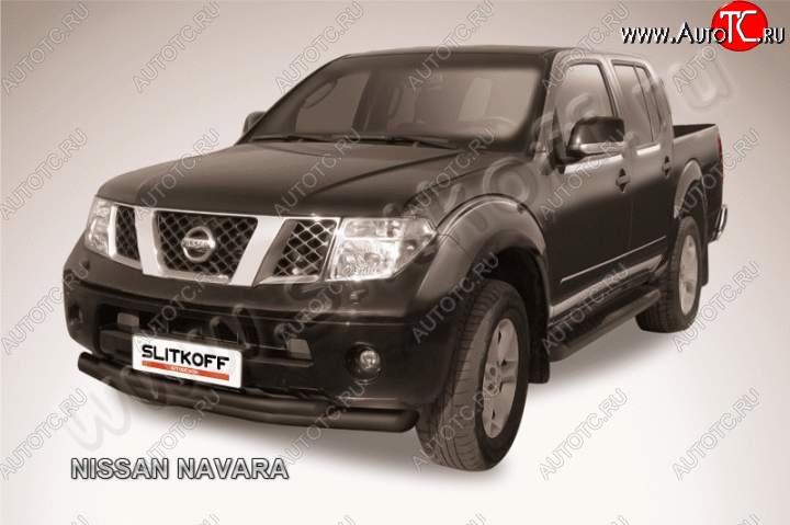 12 549 р. Защита переднего бампер Slitkoff  Nissan Navara  2 D40 (2004-2010) дорестайлинг (Цвет: серебристый)  с доставкой в г. Екатеринбург