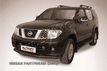 10 499 р. Защита переднего бампер Slitkoff  Nissan Pathfinder  R51 (2004-2007) дорестайлинг (Цвет: серебристый)  с доставкой в г. Екатеринбург. Увеличить фотографию 1