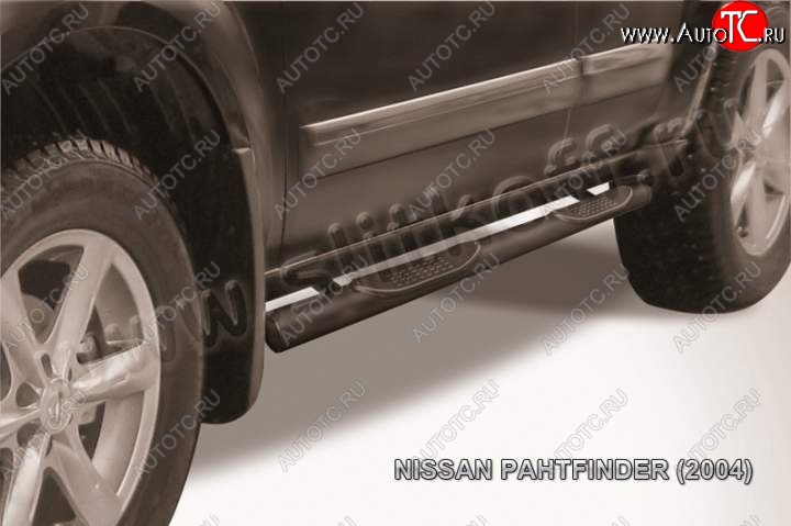 10 749 р. Защита порогов Slitkoff Nissan Pathfinder R51 дорестайлинг (2004-2007) (Цвет: серебристый)  с доставкой в г. Екатеринбург