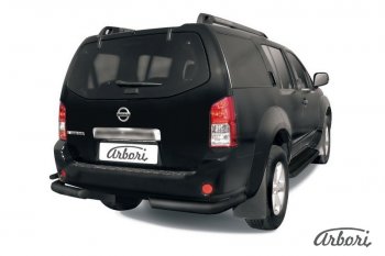 Защита заднего бампера Arbori (уголки, черная, 2 трубы d76 и 42 mm). Nissan Pathfinder R51 дорестайлинг (2004-2007)