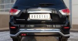 8 649 р. Защита заднего бампера (Ø63 мм волна, нержавейка) Russtal  Nissan Pathfinder  R52 (2012-2017) дорестайлинг  с доставкой в г. Екатеринбург. Увеличить фотографию 4