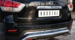 8 649 р. Защита заднего бампера (Ø63 мм волна, нержавейка) Russtal  Nissan Pathfinder  R52 (2012-2017) дорестайлинг  с доставкой в г. Екатеринбург. Увеличить фотографию 1