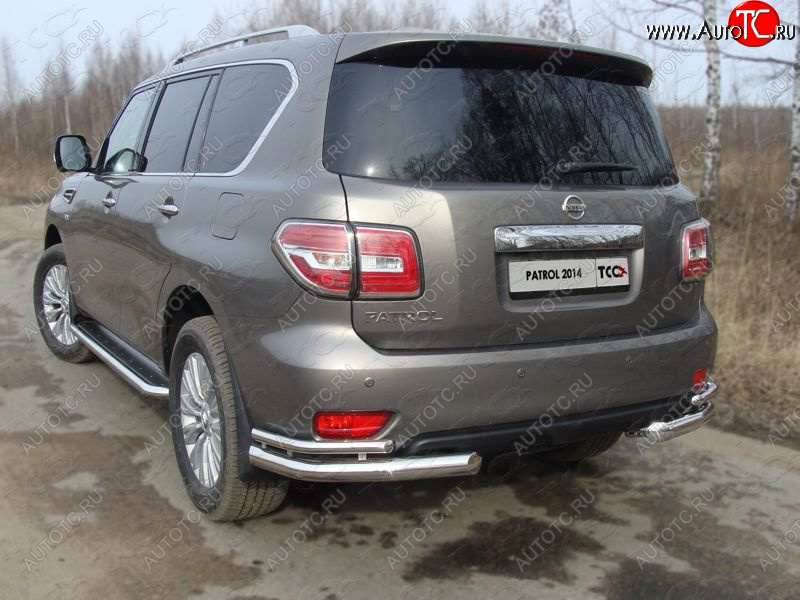 26 699 р. Защита заднего бампера (уголки двойные) ТСС 76,1/42,4 мм Nissan Patrol 6 Y62 рестайлинг (2014-2017)  с доставкой в г. Екатеринбург