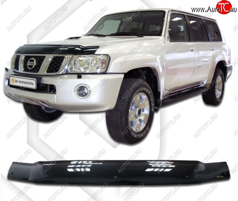 1 999 р. Дефлектор капота CA-Plastiс  Nissan Patrol  5 (2004-2010) Y61 2-ой рестайлинг (Classic черный, Без надписи)  с доставкой в г. Екатеринбург