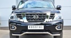 13 999 р. Защита переднего бампера (Ø63 мм волна, нержавейка) Russtal Nissan Patrol 6 Y62 дорестайлинг (2010-2014)  с доставкой в г. Екатеринбург. Увеличить фотографию 1