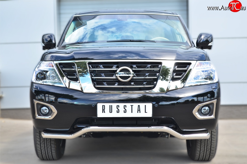 13 999 р. Защита переднего бампера (Ø63 мм волна, нержавейка) Russtal Nissan Patrol 6 Y62 дорестайлинг (2010-2014)  с доставкой в г. Екатеринбург