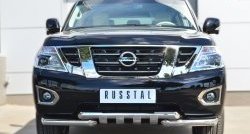 Защита переднего бампера (2 трубы Ø76 мм с зубами, нержавейка) Russtal Nissan Patrol 6 Y62 рестайлинг (2014-2017)