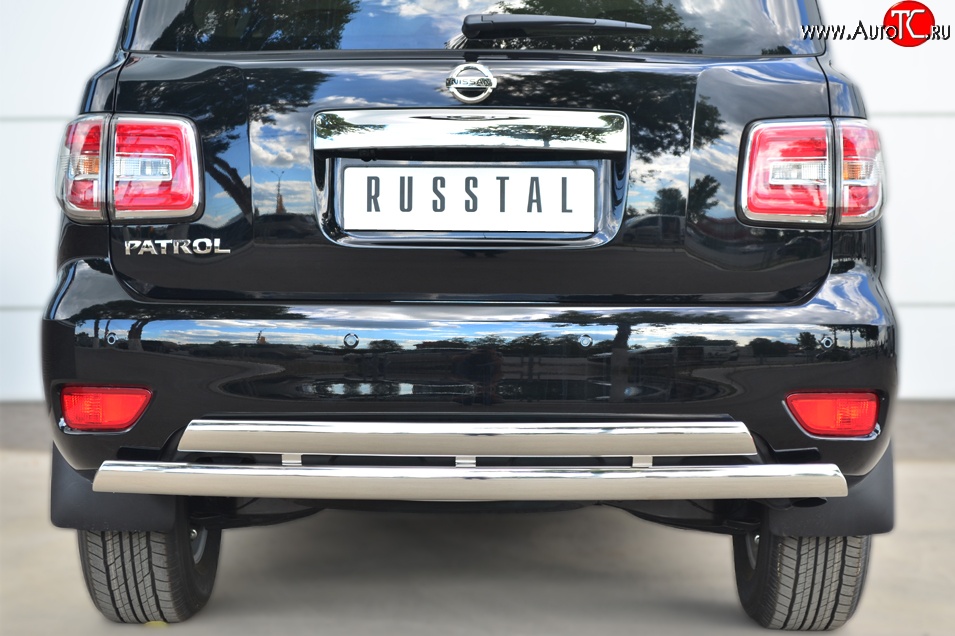 27 999 р. Защита заднего бампера (2 трубы Ø76х42 мм, нержавейка) Russtal Nissan Patrol 6 Y62 рестайлинг (2014-2017)  с доставкой в г. Екатеринбург