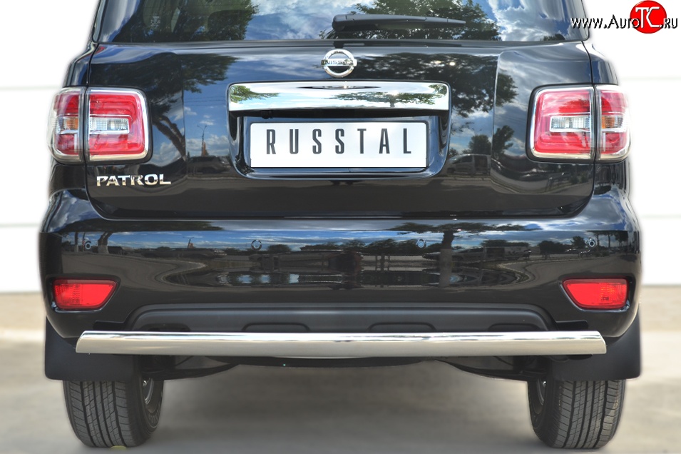 15 649 р. Защита заднего бампера (Ø75x42 мм, нержавейка) Russtal Nissan Patrol 6 Y62 рестайлинг (2014-2017)  с доставкой в г. Екатеринбург