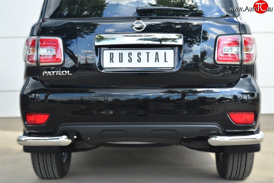 14 699 р. Защита заднего бампера (Ø76 мм уголки, нержавейка) Russtal Nissan Patrol 6 Y62 рестайлинг (2014-2017)  с доставкой в г. Екатеринбург