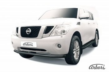 Защита переднего бампера Arbori (черная, 1 труба d76 mm). Nissan Patrol 6 Y62 дорестайлинг (2010-2014)