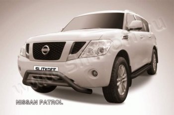 39 199 р. Кенгурятник d76 низкий широкий с перемычкой Nissan Patrol 6 Y62 дорестайлинг (2010-2014) (Цвет: серебристый)  с доставкой в г. Екатеринбург. Увеличить фотографию 1