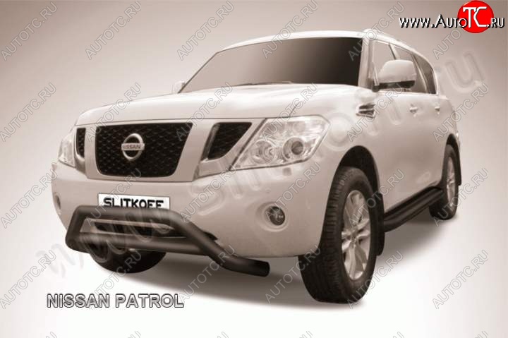 39 199 р. Кенгурятник d76 низкий широкий с перемычкой Nissan Patrol 6 Y62 дорестайлинг (2010-2014) (Цвет: серебристый)  с доставкой в г. Екатеринбург