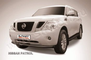 13 799 р. Защита переднего бампер Slitkoff Nissan Patrol 6 Y62 дорестайлинг (2010-2014) (Цвет: серебристый)  с доставкой в г. Екатеринбург. Увеличить фотографию 1