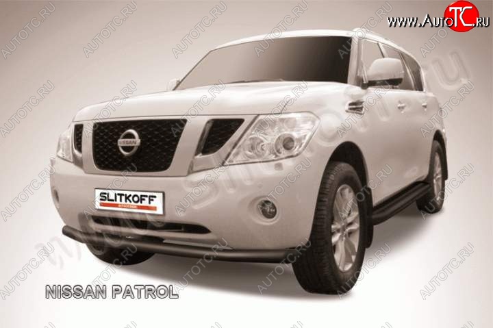 13 799 р. Защита переднего бампер Slitkoff  Nissan Patrol  6 (2010-2014) Y62 дорестайлинг (Цвет: серебристый)  с доставкой в г. Екатеринбург