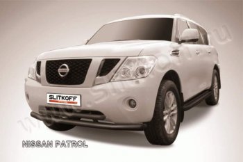 20 899 р. Защита переднего бампер Slitkoff Nissan Patrol 6 Y62 дорестайлинг (2010-2014) (Цвет: серебристый)  с доставкой в г. Екатеринбург. Увеличить фотографию 1