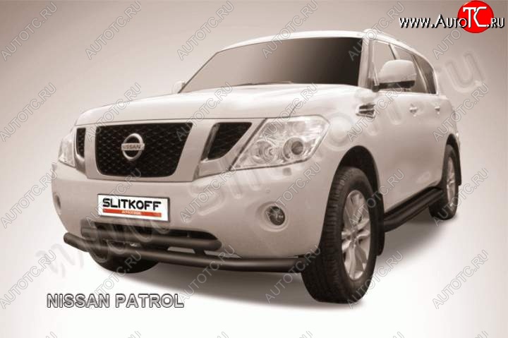 20 899 р. Защита переднего бампер Slitkoff Nissan Patrol 6 Y62 дорестайлинг (2010-2014) (Цвет: серебристый)  с доставкой в г. Екатеринбург