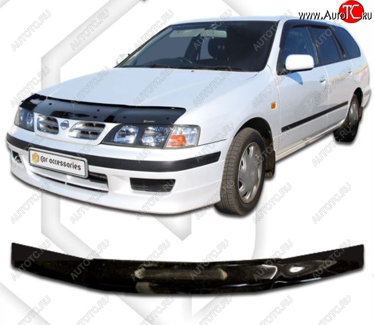 1 759 р. Дефлектор капота CA-Plastiс  Nissan Primera  седан (1995-2000) P11 дорестайлинг (Classic черный, Без надписи)  с доставкой в г. Екатеринбург