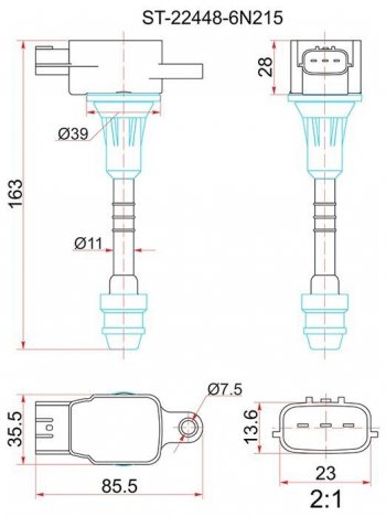 1 499 р. Катушка зажигания (QR20D# / QR25DD) SAT  Nissan Primera ( 3 седан,  3 универсал) (2001-2008) P12, P12  с доставкой в г. Екатеринбург. Увеличить фотографию 1