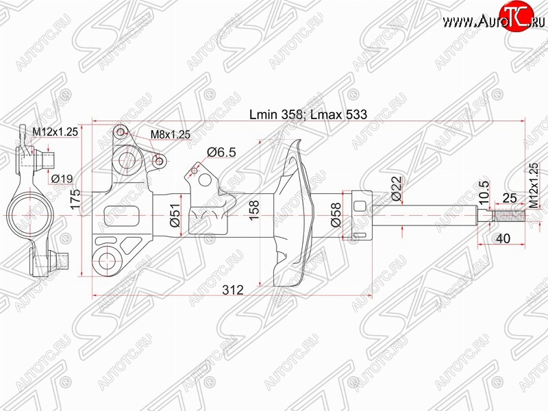 3 899 р. Правый амортизатор передний SAT Nissan Primera 3 седан P12 (2001-2008)  с доставкой в г. Екатеринбург