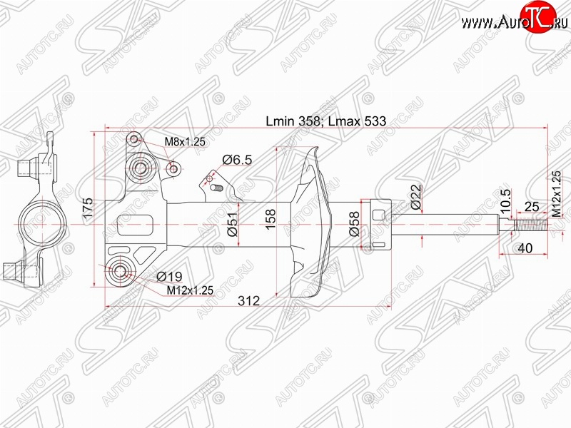 3 899 р. Левый амортизатор передний SAT Nissan Primera 3 седан P12 (2001-2008)  с доставкой в г. Екатеринбург