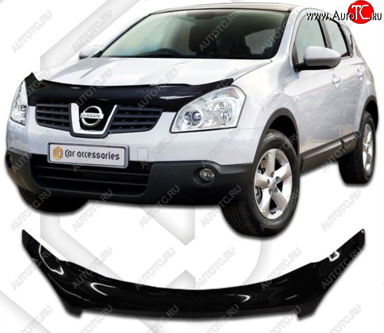 2 199 р. Дефлектор капота CA-Plastiс Nissan Qashqai 1 дорестайлинг (2007-2010) (Classic черный, Без надписи)  с доставкой в г. Екатеринбург