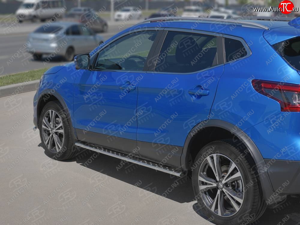 21 749 р. Защита порогов (Ø75x42 мм с проступью, нержавейка) Russtal Nissan Qashqai 2 J11 рестайлинг (2017-2022)  с доставкой в г. Екатеринбург